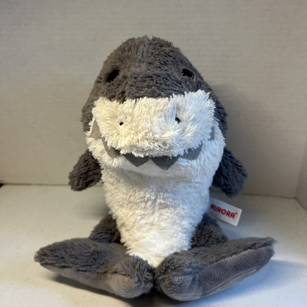 Aurora SOFT CUTE GRAY HAPPY SHARK 12" Plush STUFFED ANIMAL Toy Beanie Fins